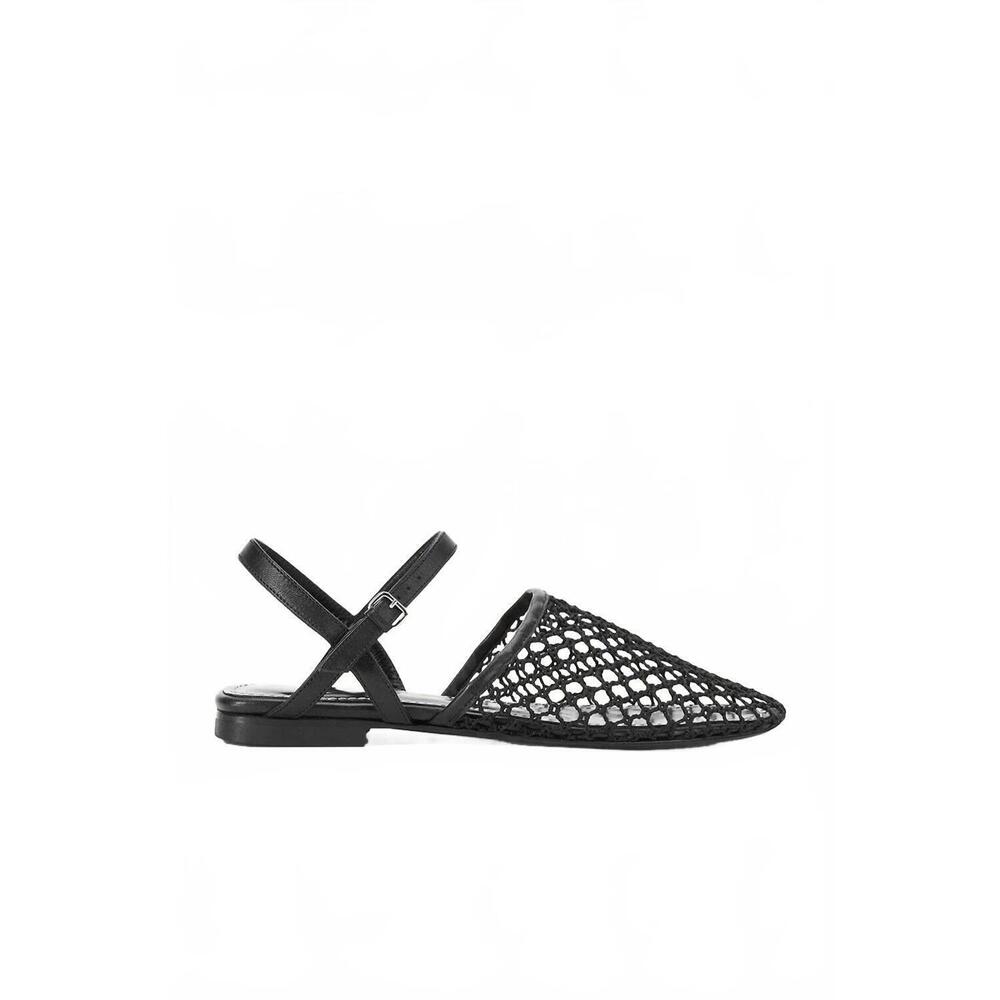 NEW STAUD women's rete slingback flat shoes in black netting